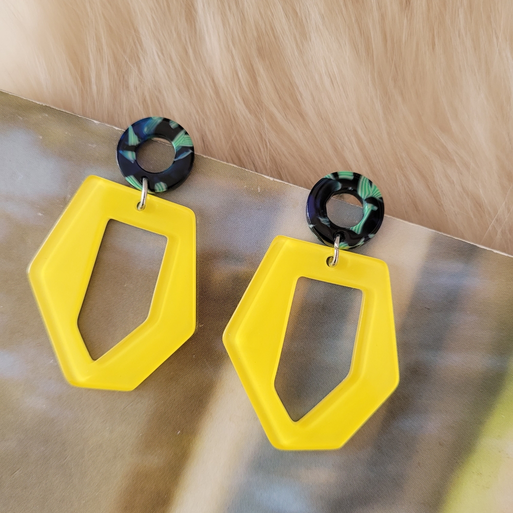 Bold Yellow Geometric Statement Earrings